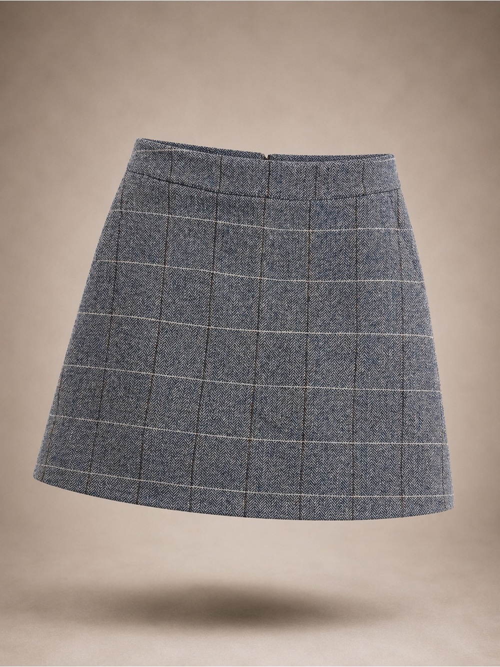 Gray Windowpane Herringbone Mini Skirt - Women's Tailored Skirt